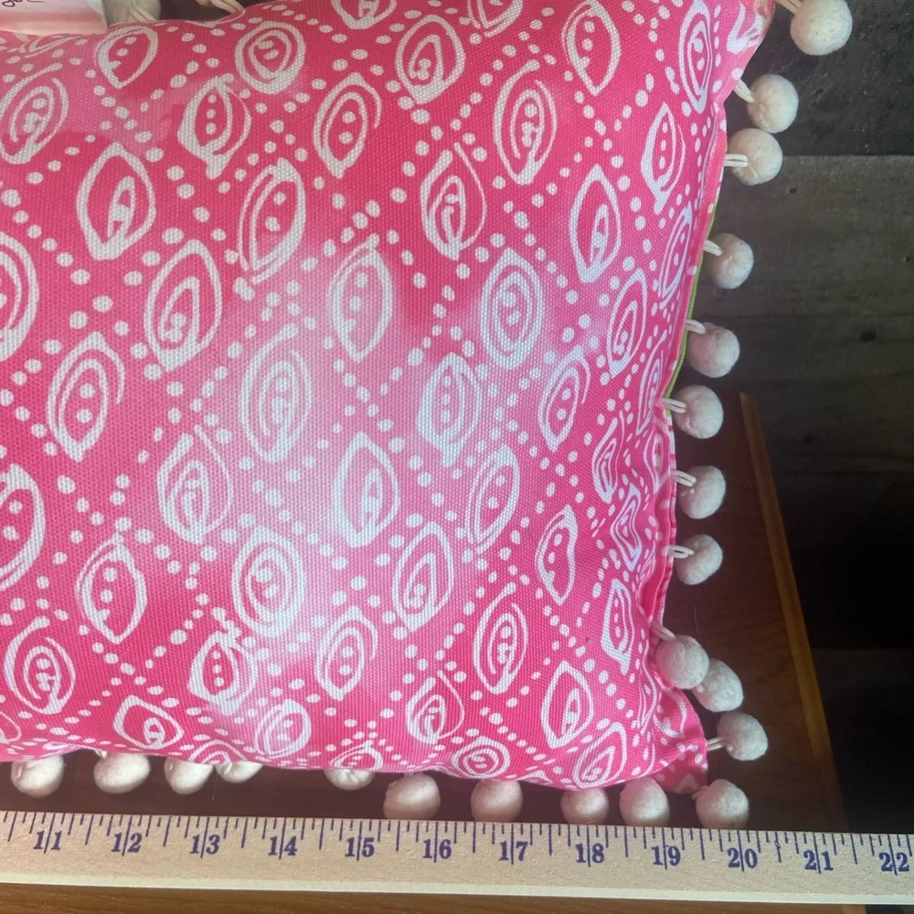 Lilly Pulitzer Floral Decorative Pillow with Pom Poms 12”x20” $30